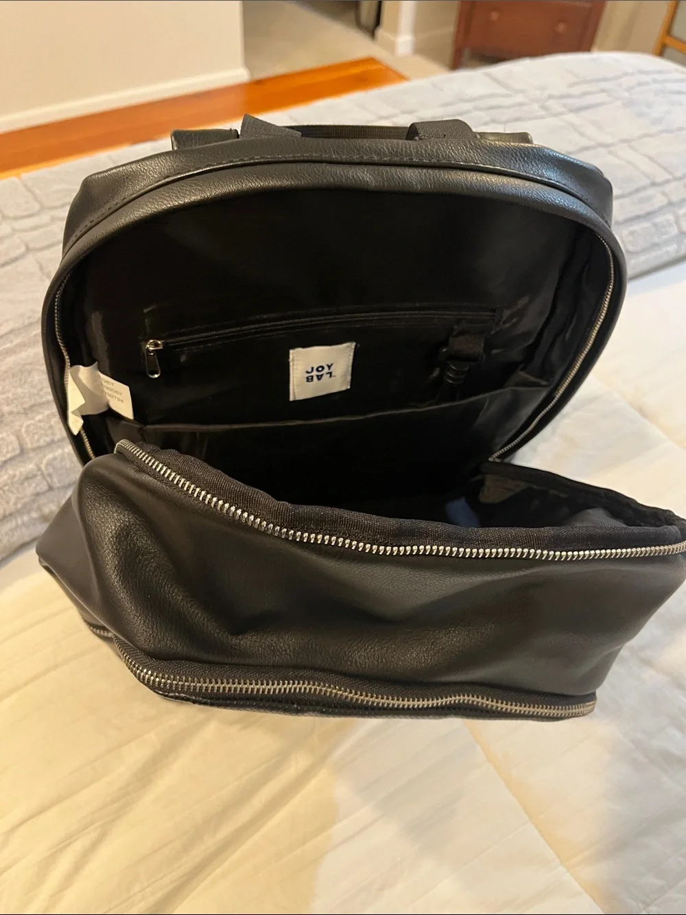 Target Black Faux Leather Backpack with Silver Zippers and Front Pocket